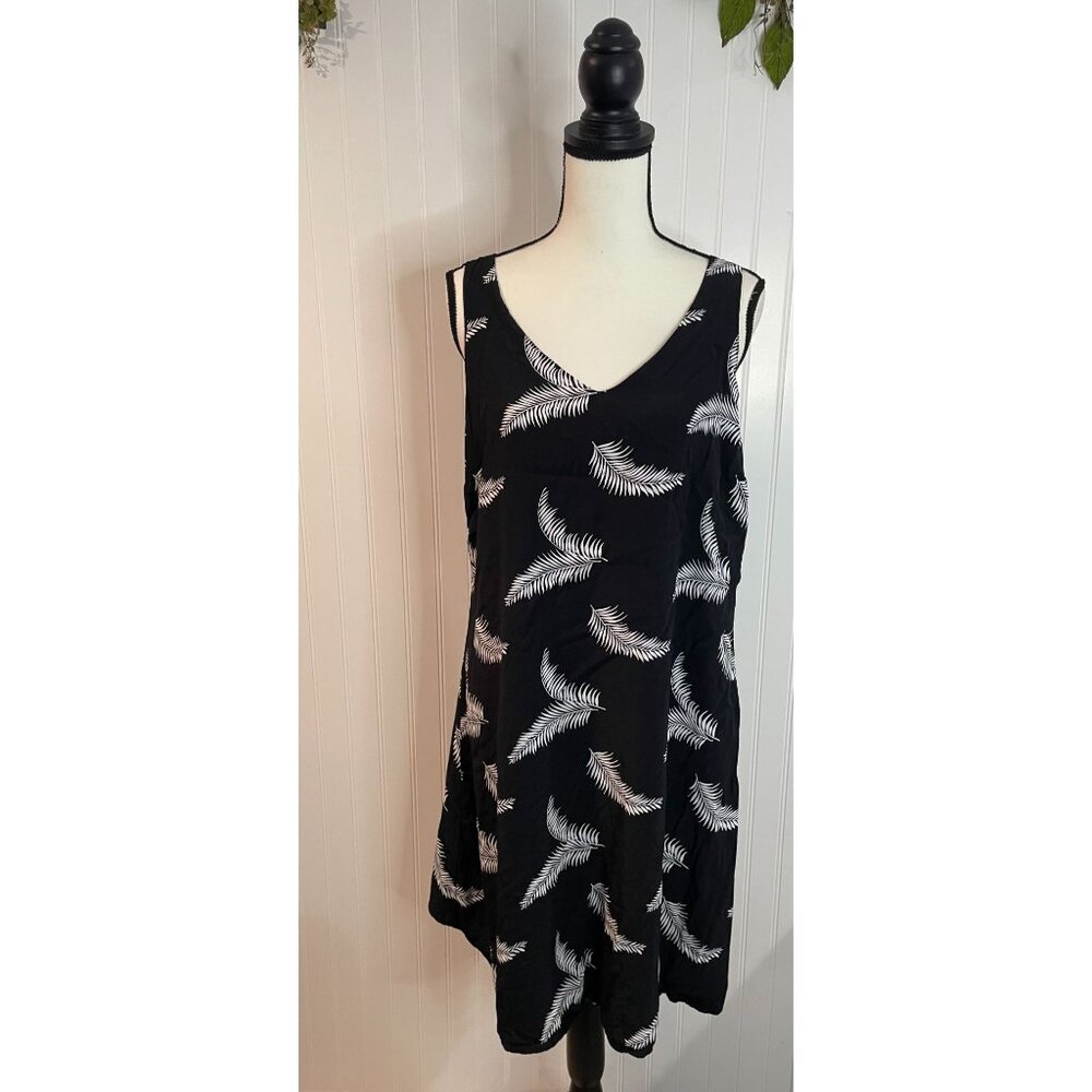 Loft Black&White Fern Print Sleeveless A-Line Dress Medium Tall Viscose/Polyeste